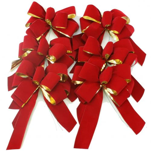 6 Red Christmas Bows - Image 3
